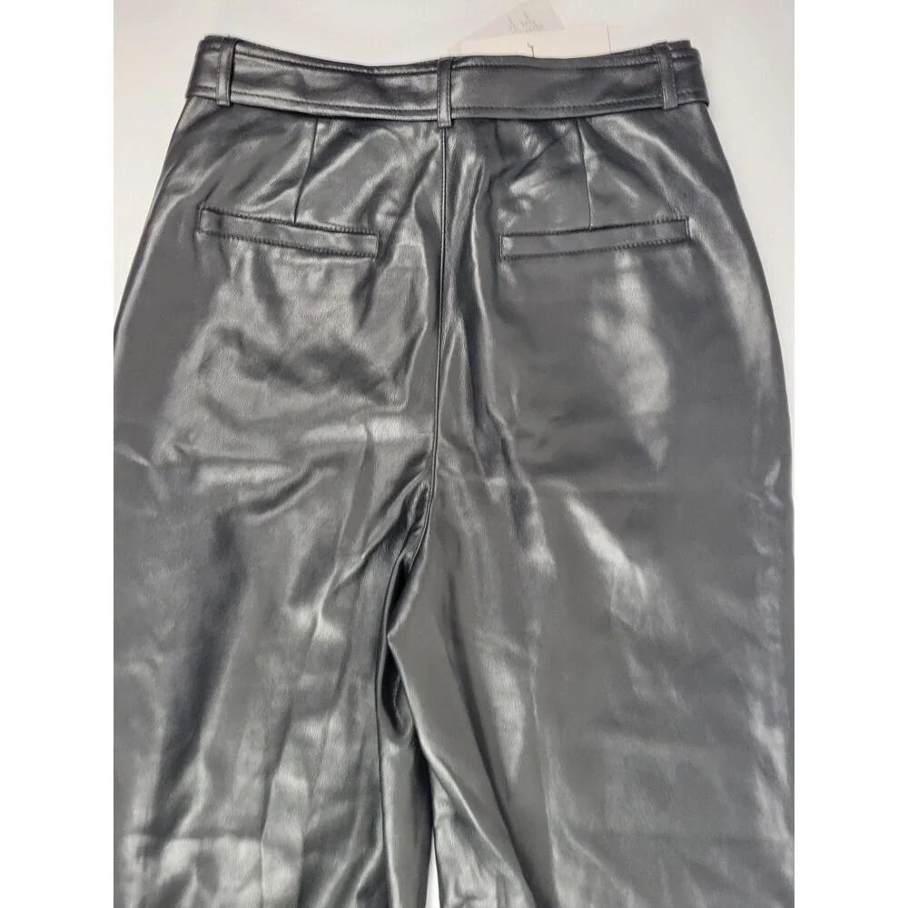 NWT 7 For All Mankind Faux Leather Wide Leg Black Emo Goth Pants Womens‎ Small